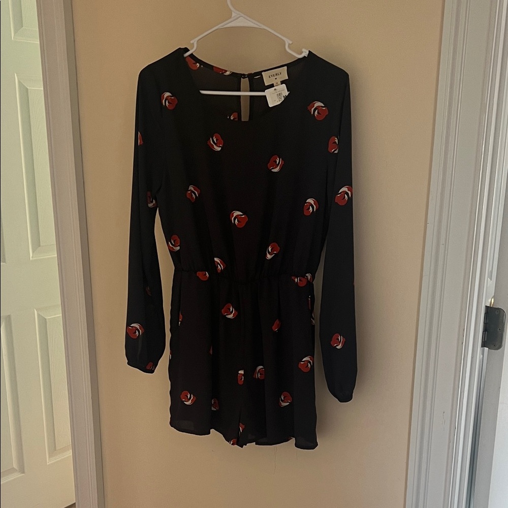 Dark Charcoal Grey Romper with Orange and White Fox Print.